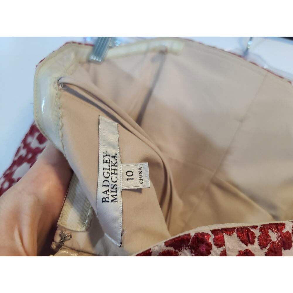 Sold! New Badgley Mischka Floral Embroidered Red Strapless Mini Dress 10